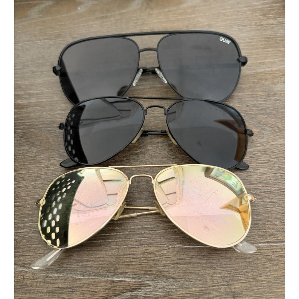 Women’s Aviator Sunglasses Lot of 3 Black Gold Metal Frames Mirror Lenses